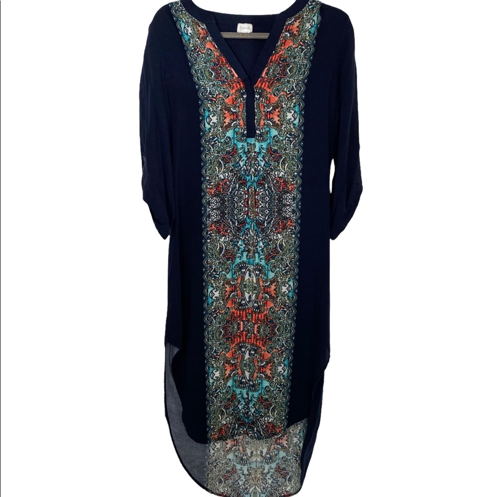 Cupio Tunic Top Midi Dress, Multi color, 3/4 sleeve with side slip